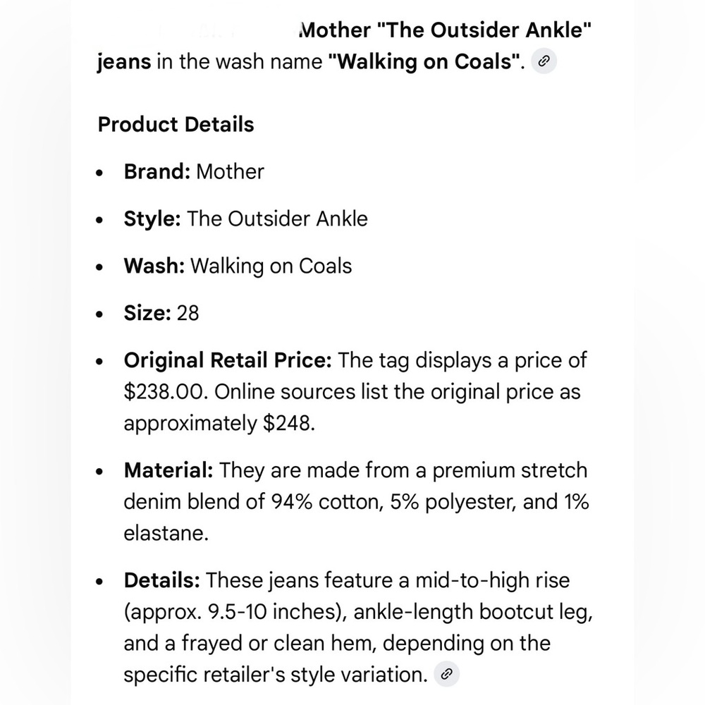 NWT💕MOTHER ‘walking on coals’ stylish ladies ankle jeans. Brand new with tags. - Picture 8 of 15